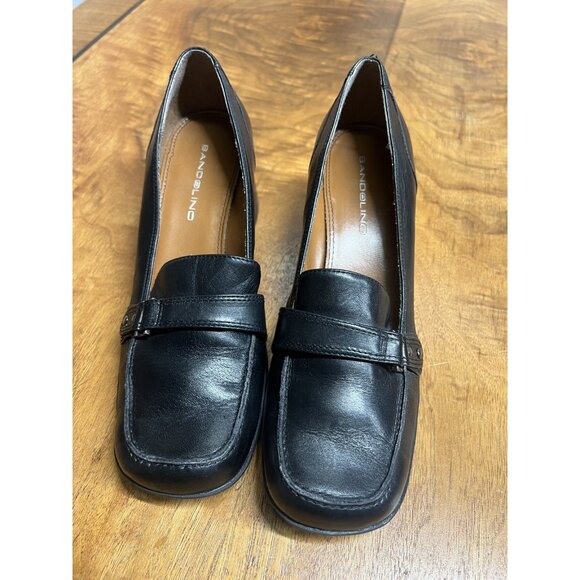 Vtg 90s Bandalino 8.5 M Black Leather Shoes Block Heel Career Old Money Chunky - Picture 5 of 10